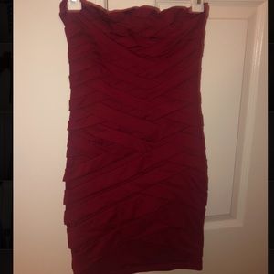 Red strapless dress